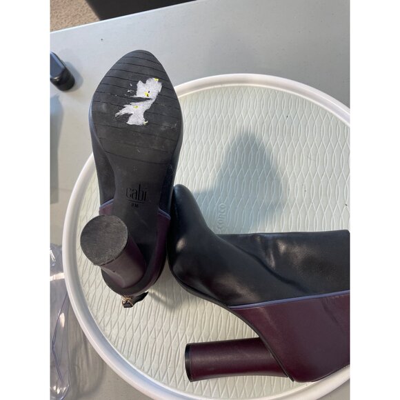 CAbi Bisset Colorblock Bootie Women 8 Wine Mulberry Black Leather High Heel Chic - Picture 7 of 10